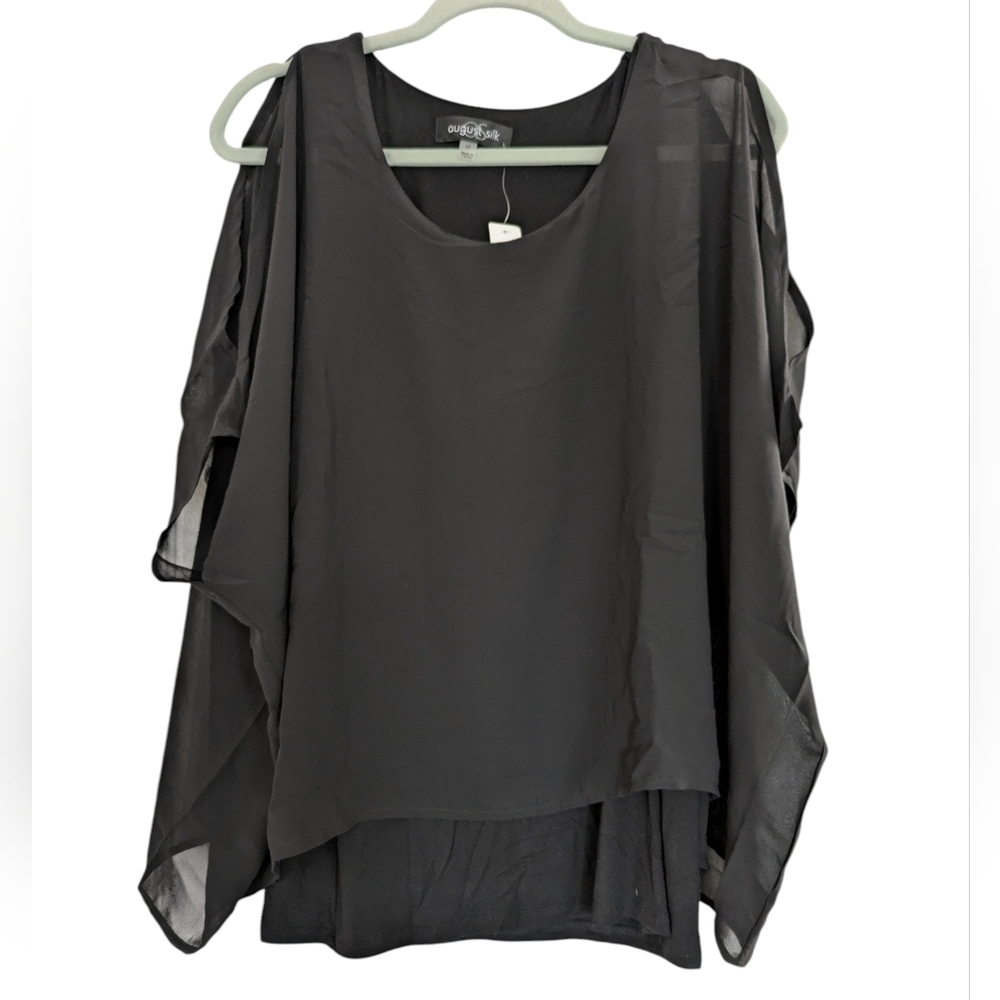 August Silk Women's Black Top Cold Shoulder Medium Whimsigoth NWT‎